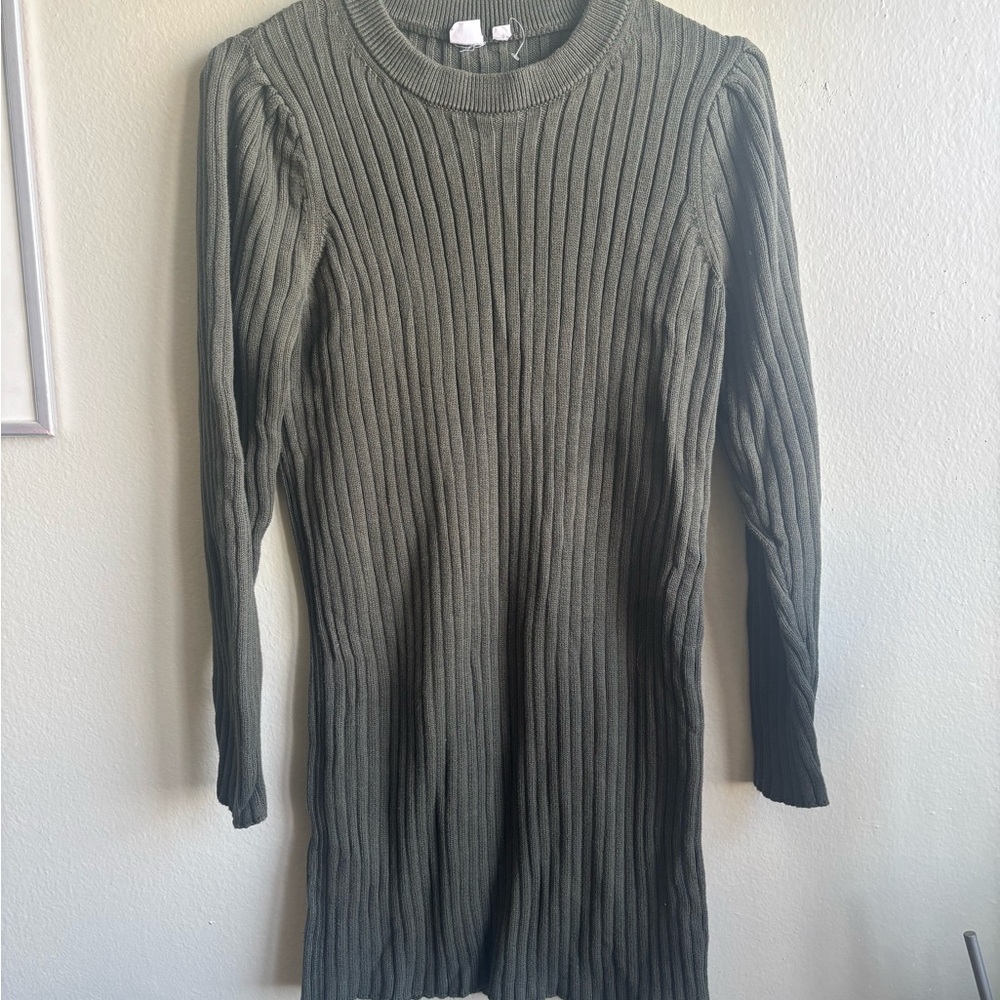 GAP Olive Long Sleeve Ribbed Dress